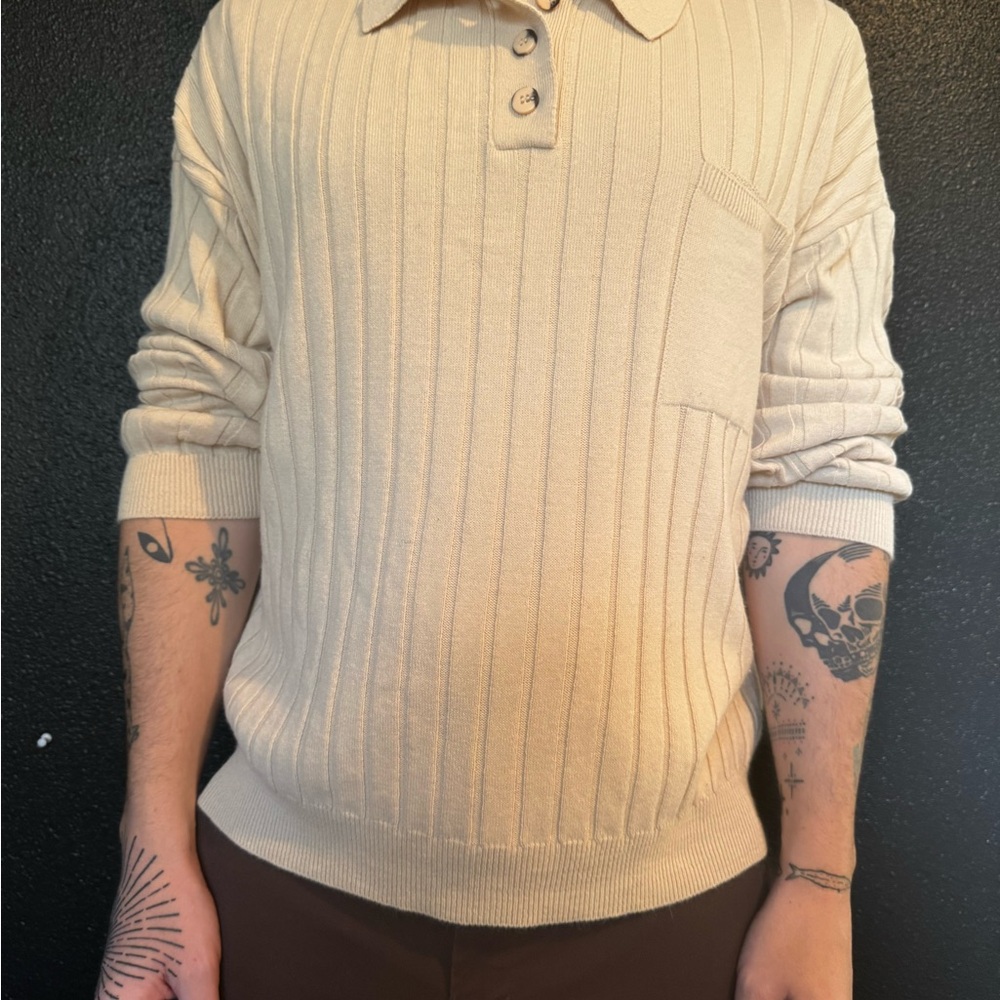 Cream Ribbed Knit Sweater - Picture 4 of 5